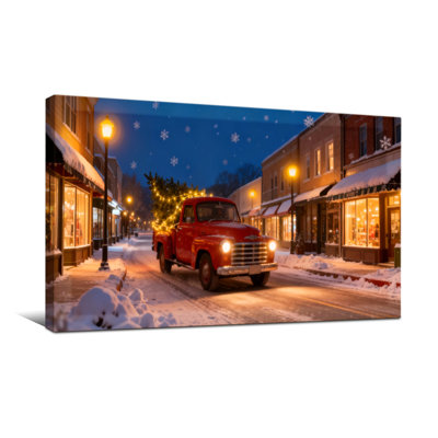 Christmas Christmas Street Scene With Red Truck
