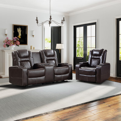Drennen 2-Piece Power Recliner Home Theater Living Room Set With USB Charging & Storage & Cupholders