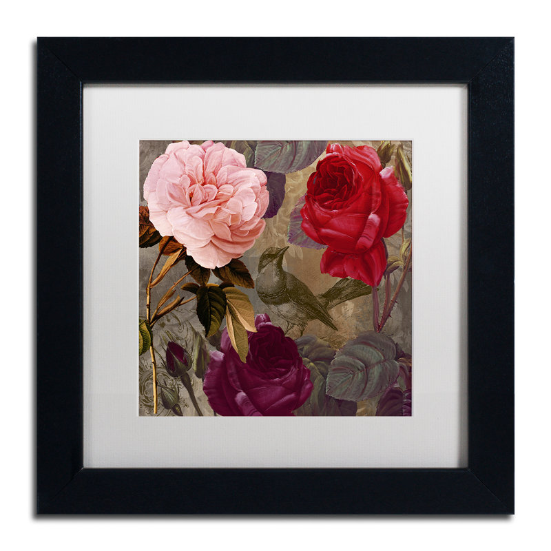 «Birds and Roses» par Jadaya, impression encadrée, H 11 po x l 14 po x P 0,5 po, Blanc