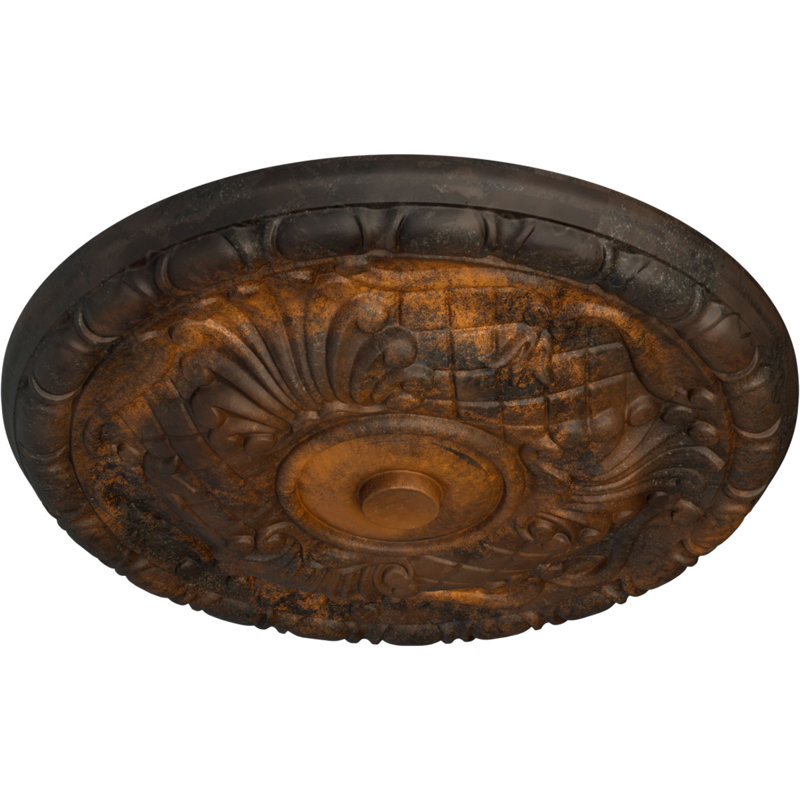 Endurathane Foster Shell Ceiling Medallion, 15 3/4"OD x 2"P (Fits Canopies up to 9 5/8"), Hand-Painted Burnished Mahogany Crackle Finish