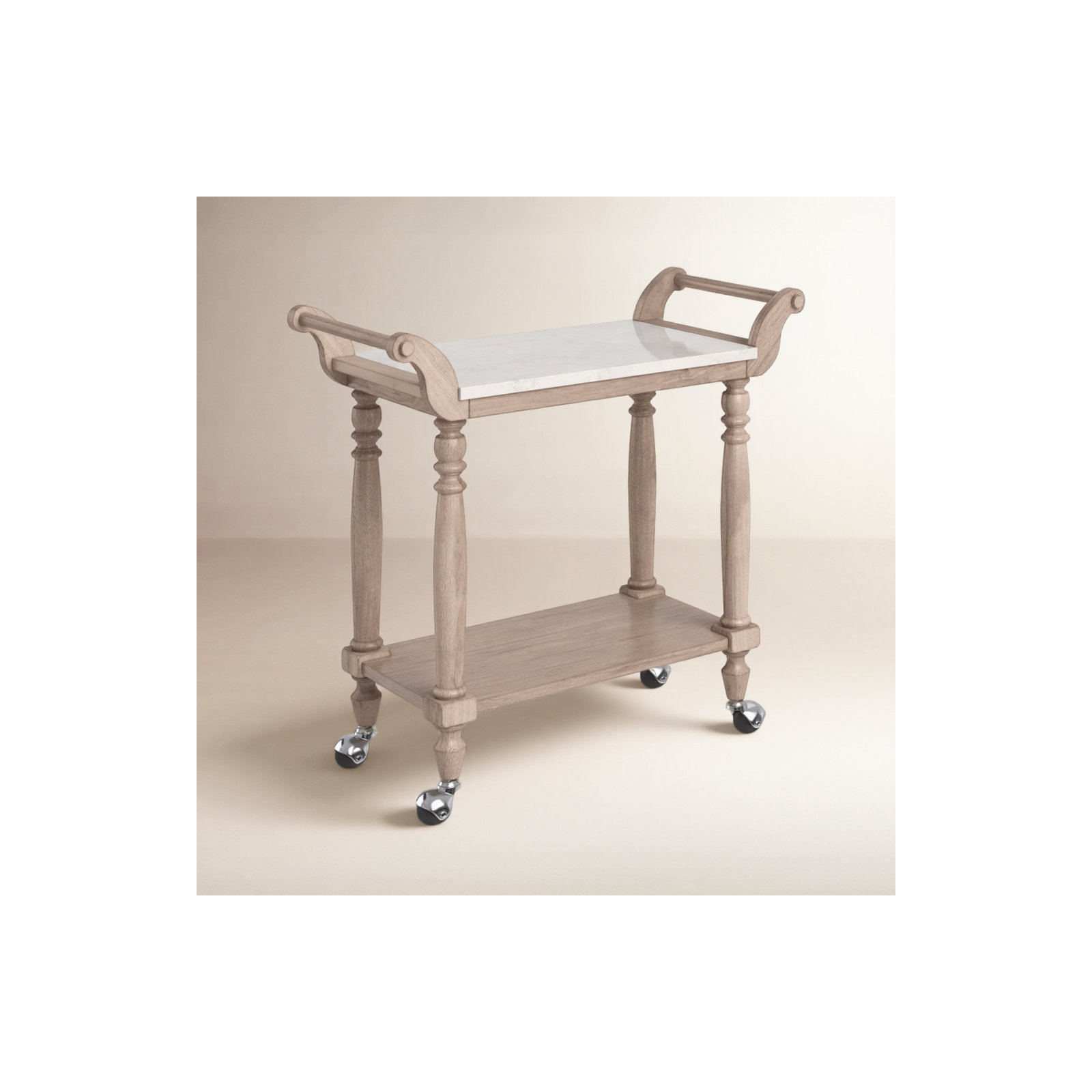Aberdale Marble Top and Wood Bar Cart, Sandalwood Beige