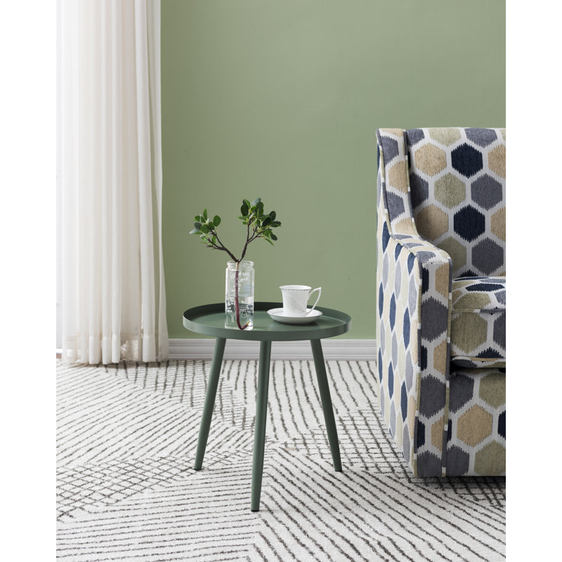 Roper Round Metal Side End Table, Nightstand Accent Table, Pedestal Plant Stand for Bedroom Living Room, Green