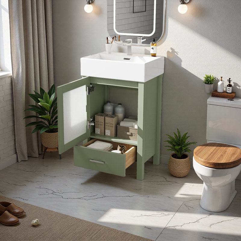 Meuble-lavabo de 20 pouces avec lavabo en céramique, Vert