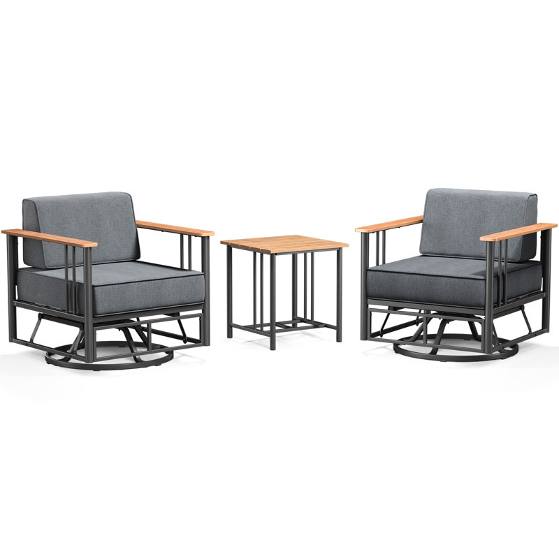 Canyon Patio Swivel Chairs With 6" Cushions & Side Table, 360° Swivel Rocking Outdoor Chairs For Porch, Poolside