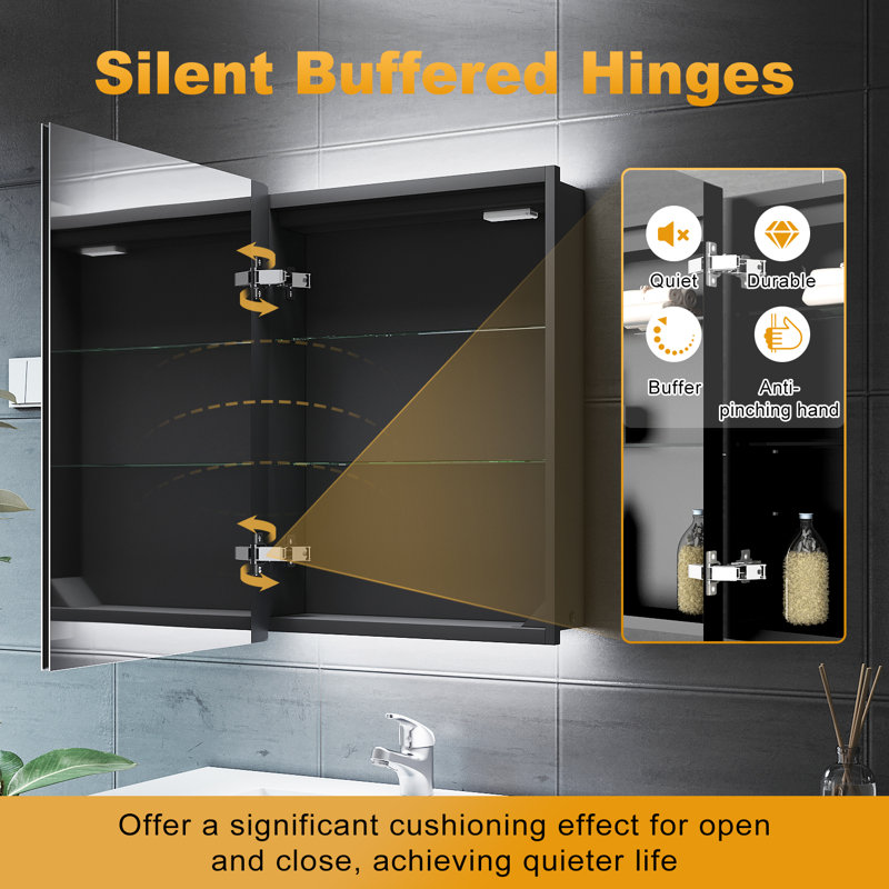 Mirrored Bathroom Cabinets with Mirror and 3 Adjustable Shelves