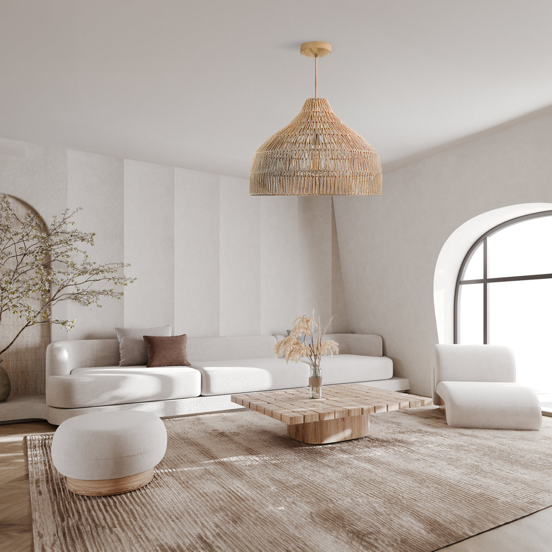 Pompano 1 - Light Natural LED Cylinder Pendant – 14"-18"-24"-28" Woven Palm Fiber Plug-In or Hardwired Light for Kitchen, Bedroom, or Foyer in Coastal Organic Style Dovecove 