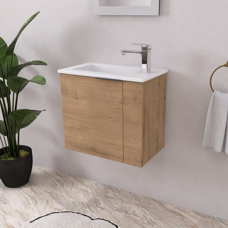 Meuble-lavabo simple avec plateau en céramique Cuahutemoc, Chêne