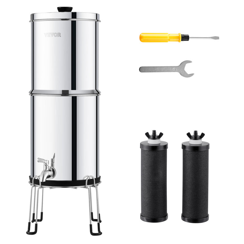 2.25G Gravity-fed Water Filter Countertop System Stainless Steel 2 Filters