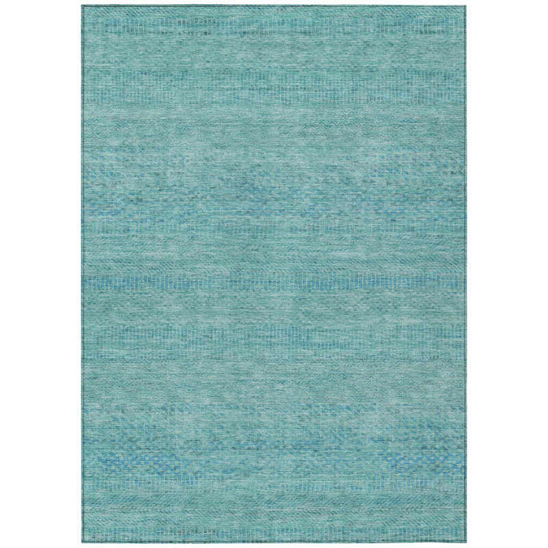 3' X 5' Aqua And Teal Blue Striped Washable Indoor Outdoor Area Rug