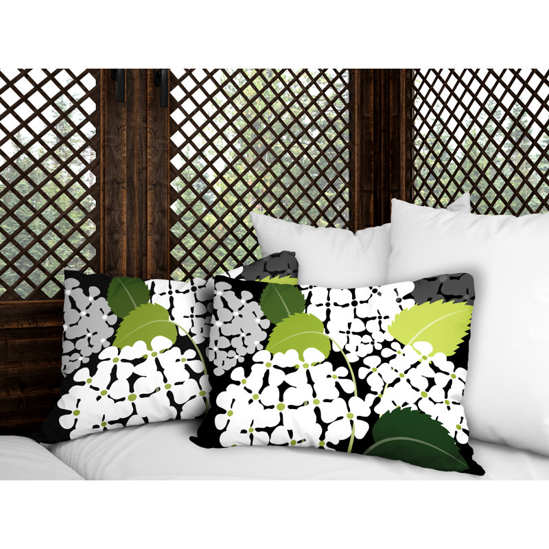 Floral Outdoor Reversible Throw Pillow, Black