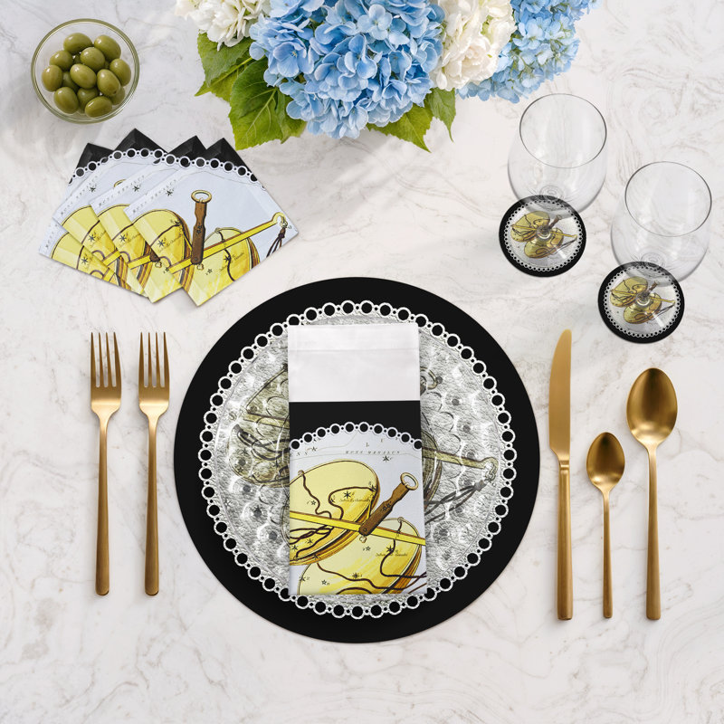 Zodiac Libra Vegan Leather Round Pebble Placemat, Black