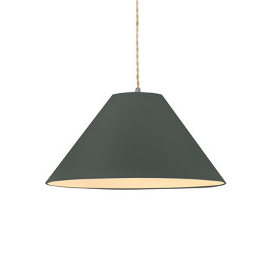 Radiance - Luminaire suspendu 1 lumière Avola - Vert étain - Nickel brossé - l 15 po x H 7,25 po - DEL dédiée - Cordon torsadé beige