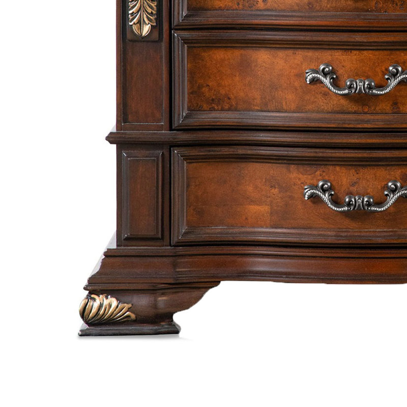 Table de chevet Iliana, 3 tiroirs, chêne orné et brun cerise foncé, 33 po