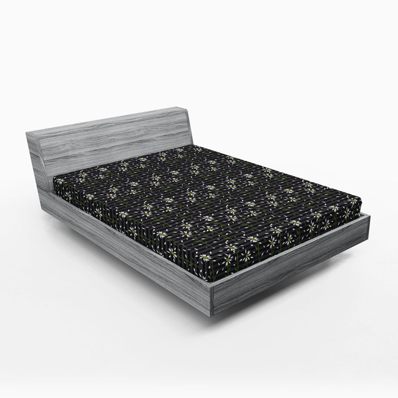 Ambesonne Nature Fitted Sheet Leaves Botanical Style Art, Queen Fitted Sheet, Green/Dark Gray/Yellow Floral
