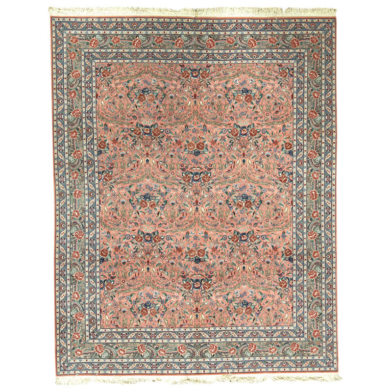 High-Quality Hand-Knotted Rose And Green Area Rug