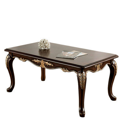 Traditional Style 1pc Rectangle Coffee Table With Rich Tobacco Finish, Details, Gold Highlights And Solid Wood Bedrock, 48"w X 27.5"d 20.5"h Underpinn
