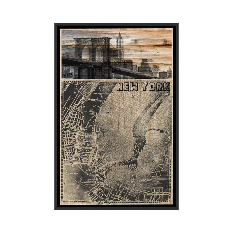 « antique, old city map iii », impression sur toile tendue, H 26 po x l 18 po x P 1,5 po, Toile avec cadre noir, Pas de tapis