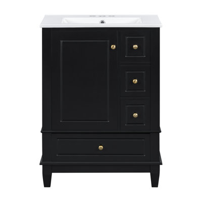 Bathroom Vanity With Sink And Drawers, White Freestanding Vanity Cabinet With Ceramic Top