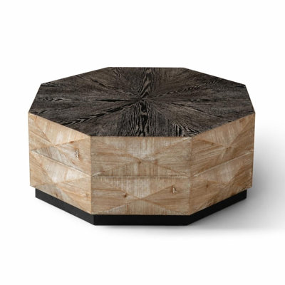 Retro Style Geometric Wood Center Coffee Table with Three-Dimensional Embossed Pattern, Sturdy Low-Maintenance Cocktail Table for Living Rooms, Apartm