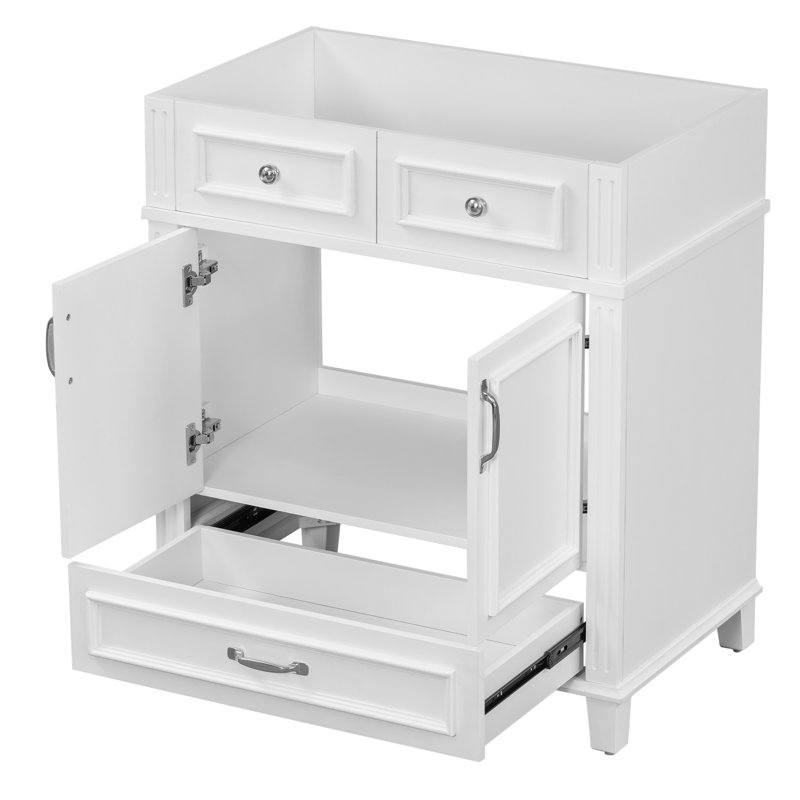 Meuble-lavabo de 30 po sans comptoir, armoire de rangement en bois massif, portes à fermeture douce,, Blanc / Blanc