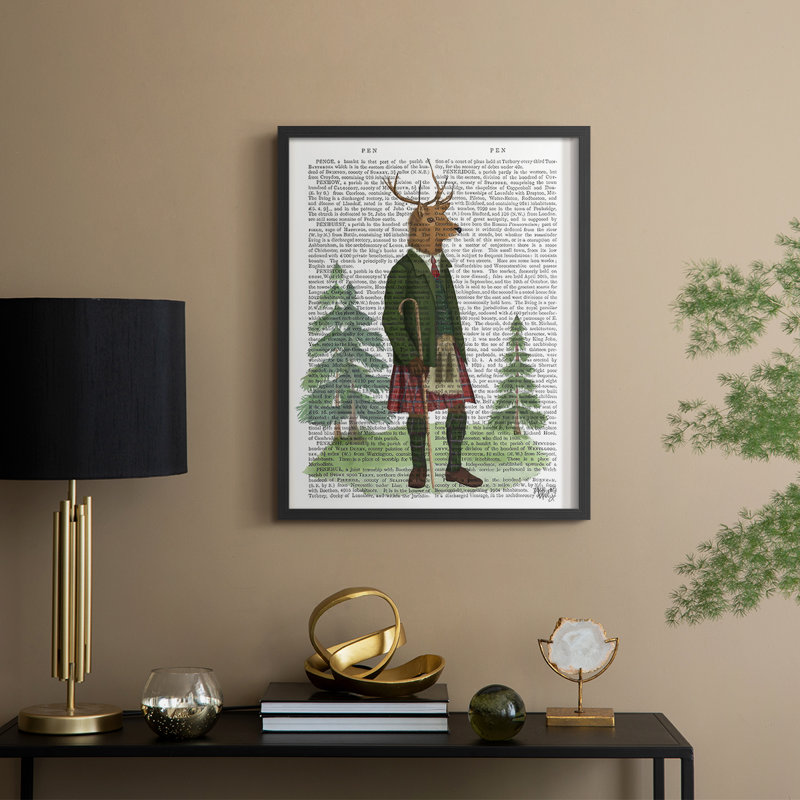 Scottish Deer Alistair McStag, Full, Book Print Framed Print - Solid Wood, 11" H x 9" W, Black