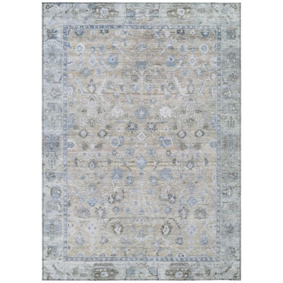Tapis intérieur/extérieur lavable, beige, bleu et ivoire, 90 x 150 cm