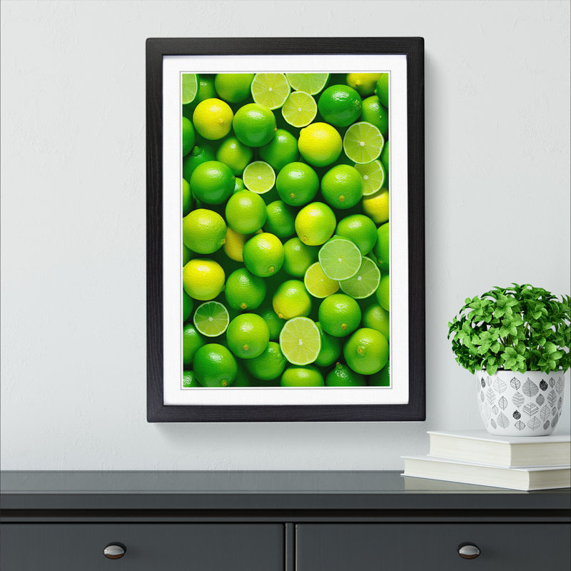 Lime Fruit Colour Field - Single Picture Frame Print on Wood, 46cm H x 34cm W x 2cm D, Black Framed