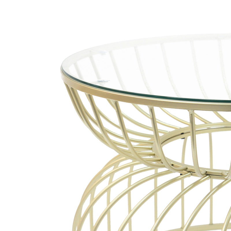 Table basse à la mode dorée, plateau en verre trempé et structure en métal, cadre doré massif contemporain et transparent