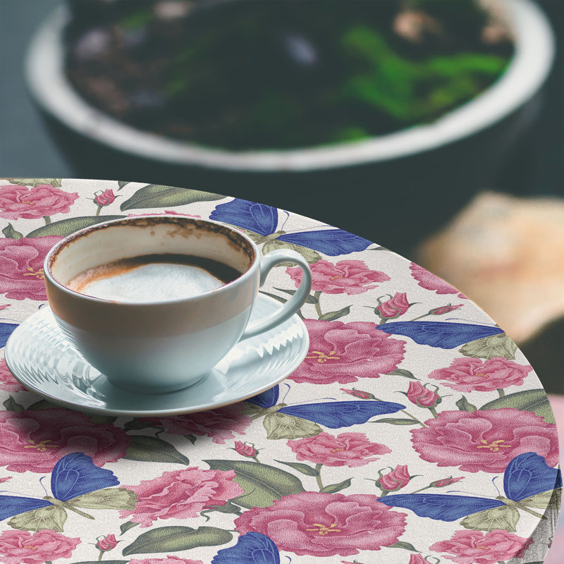 Ebern Designs Garden Art Fitted Round TableclotTablecloth Multicolor 74328, 51.97" Round
