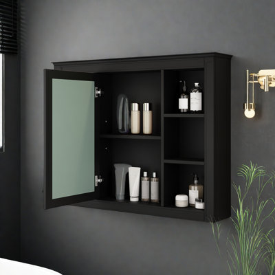 Armoire à pharmacie de 35 po x 27,5 po, armoire de rangement murale pour salle de bain, armoire de salle de bain moderne avec miroir, armoire à miroir avec 6 tablettes ouvertes