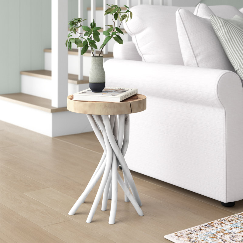 Table de bout à piédestal en bois massif Selah, Blanc, H 20,5 po x l 13,8 po x P 13,8 po