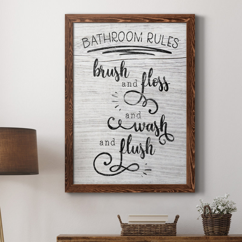 "Bathroom Rules" - Art textuel sur toile, Érable, H 24 po x l 18 po x P 1,5 po