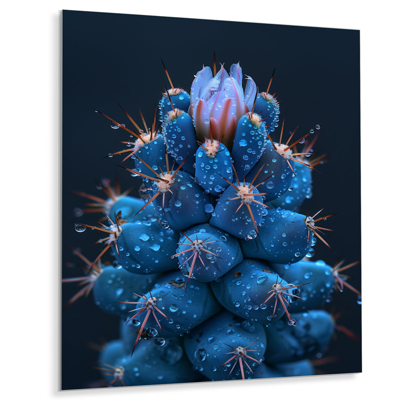 Cactus monochrome orange, bleu, désert, lueur II - cactus floral, Métal métal, H 40 po x l 30 po x P 1,5 po