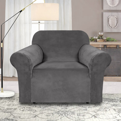 Luxurious Velvet Plush Stretch Armchair Slipcover for Livingroom Soft Thick Velvet Non Slip Chair Protector Machine Washable