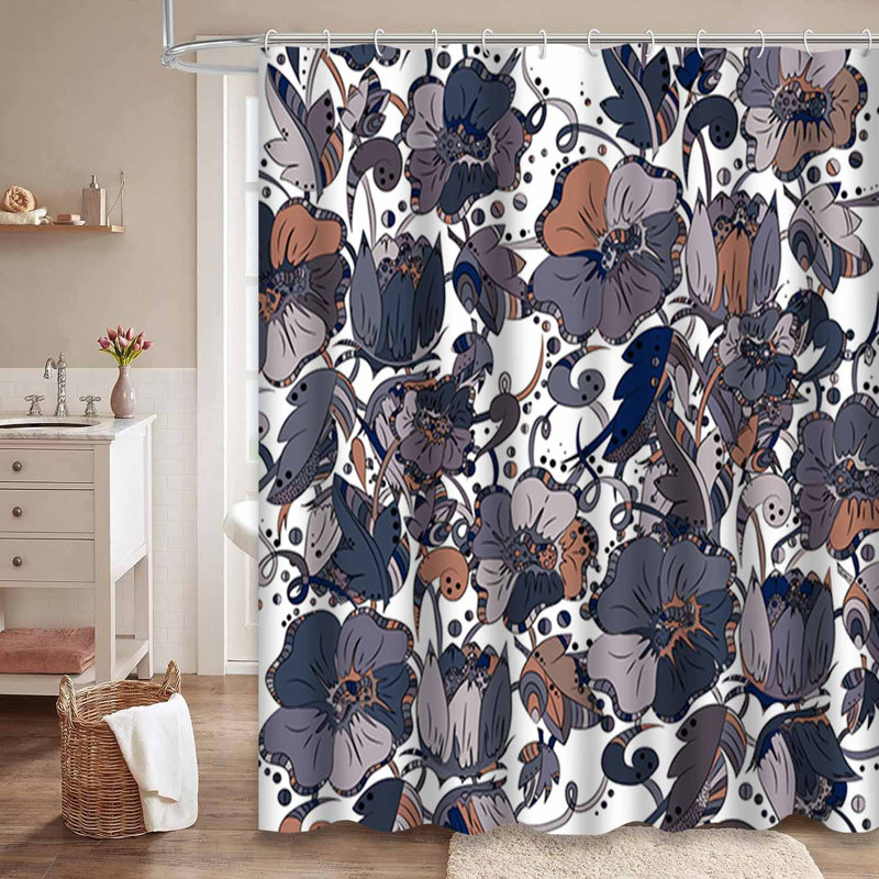 Rideau de douche imperméable à motif floral avec 12 crochets, L 72 po x l 84 po