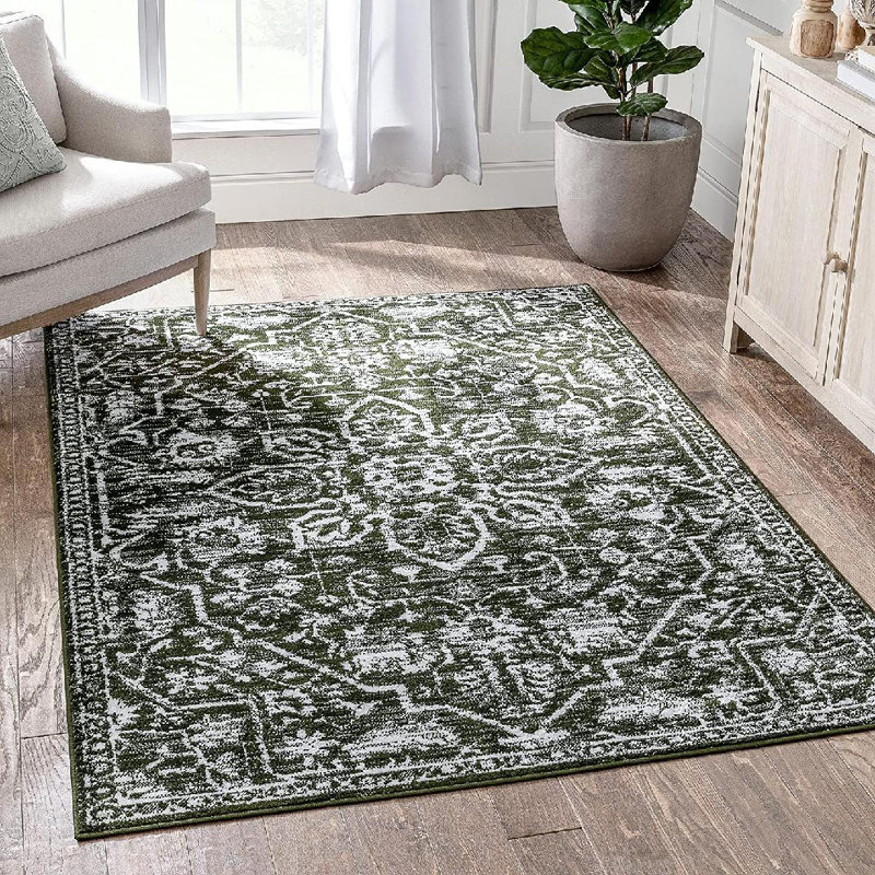 Tapis vert floral rétro Dazzle, Rectangle 9 pi 3 po x 12 pi 6 po