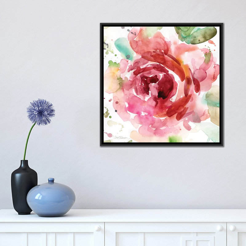 " Bold Blush III " by Carol Robinson, 18" H x 18" W x 1.5" D, Black Framed Canvas, No Mat