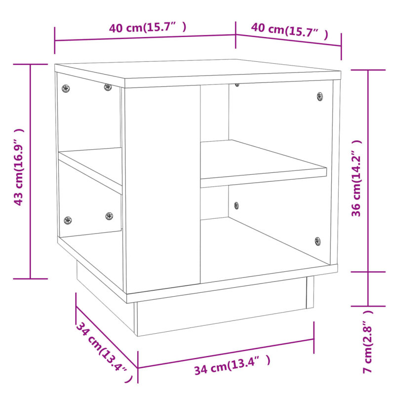 Glass End Table with Storage, White, 15.7"x15.7"x16.9"