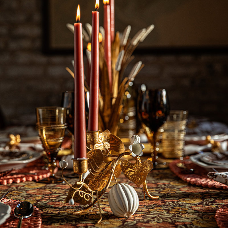 Forest Walk Pumpkin & Vine Candlestick Holder - Gold, 6.25" H x 11" W x 6" D, 2