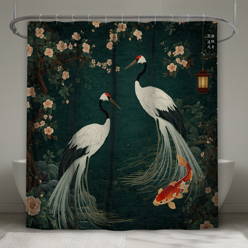 Rideaux de douche Cranes Koi, L 70 po x H 84 po