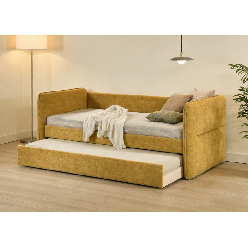 Pull Out Bed, Upholstered Daybed With Pull Out Trundle, Bed Frame With Button Tufted Nailhead Trim, No Box Spring Needed