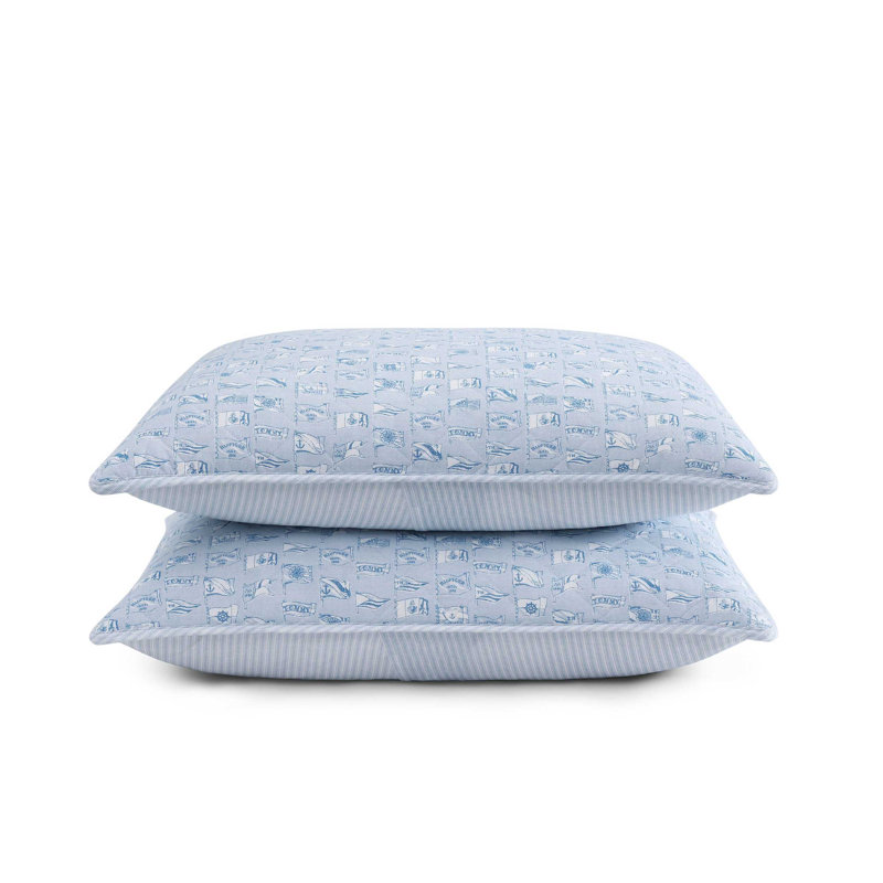 Tommy Hilfiger Boating Flags Cotton Reversible Blue Quilt Set, Queen Quilt + 2 Standard Shams