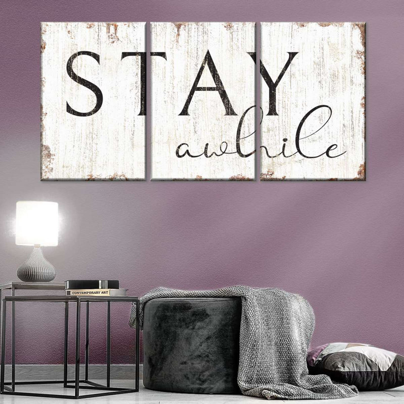 " Stay Awhile Typography Multi Piece Canvas Print " 3 - Pieces, 27" H x 56" W x 1.25" D