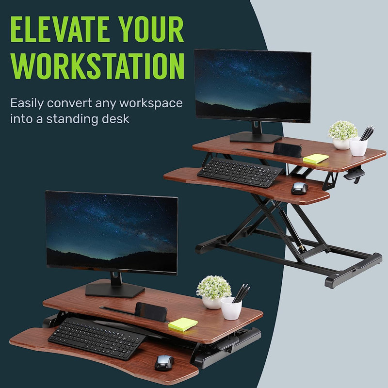Convertisseur de bureau pour travailler debout réglable en hauteur, L 31,5 po x P 16,1 po, Bois foncé / noir