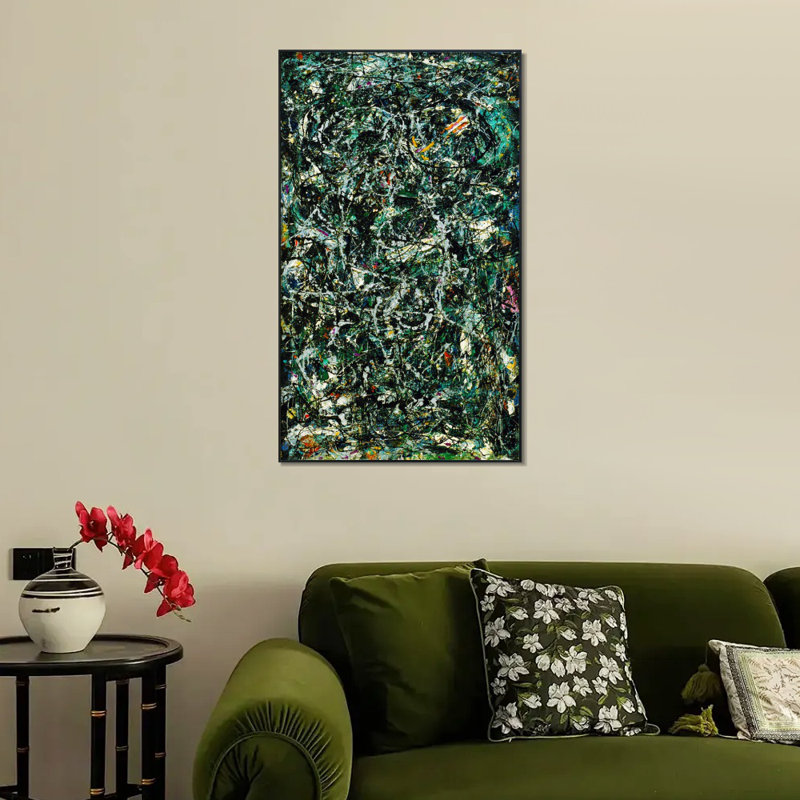 "Fathom Five" par Jackson Pollock, reproduction d'art sur toile encadrée (cadre mince noir, 20 po x 40 po)