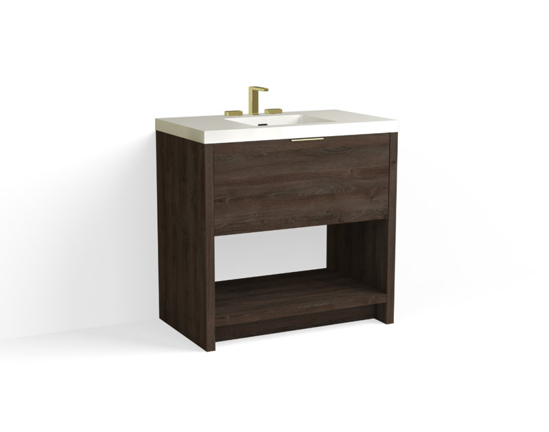 Vista 36" W Freestanding Single Bathroom Vanity, White Gloss, Nocino/Matte Black, 8" Widespread