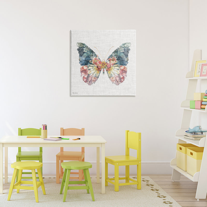 Toile à motif floral avec ailes de papillon, conception par Nicole DeCamp, H 24 po x l 24 po