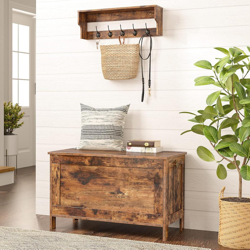 Coffre à jouets rétro avec rangement en bois avec charnière de sécurité et porte d'entrée