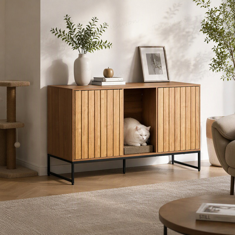 Enceinte de litière pour chat, armoire à litière cachée 47,2 po avec tablette à gratter et rangement, table de chat imperméable pour chat, convient à la plupart des bacs à litière, pour le salon de la chambre à coucher