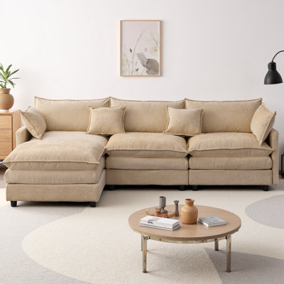 105" Modular L-Shaped Sectional Sofa Upholstered Soft Chenille Fabric 3-Seater Couch with Ottoman and Pocket Spring Cushions for Living Room